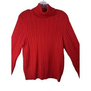 Womens Cashmere Sweater Sz XL Red Turtleneck ribbed Vertical Design